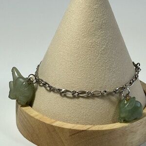 Vintage Jade Animal Fetish Sterling Silver 925 Chain Rabbit Elephant Frog Charm